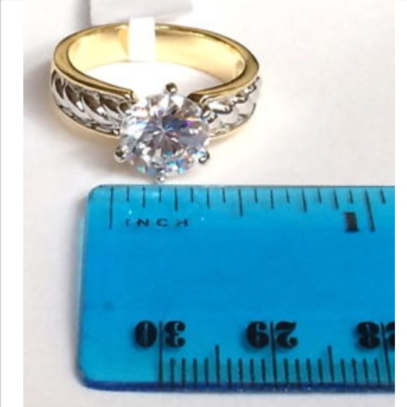 Gold Silver Engagement Ring Size 11 Vintage Style Two Tone Rhodium Plated - Picture 8 of 8